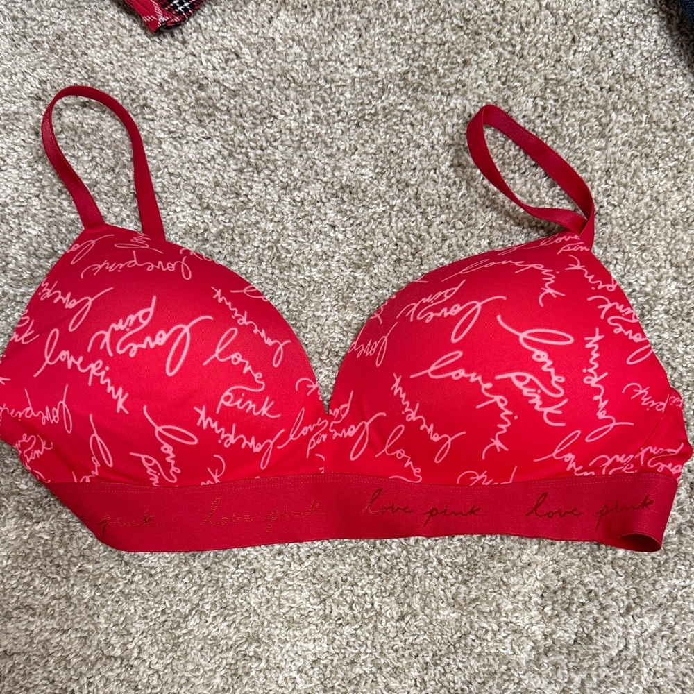 PINK Victoria's Secret Love Script Red Bra